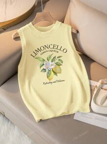 Nouveau débardeur d'été pour femmes à col rond avec motif de citron, T-shirts d'été blancs, simples et élégants, convenant pour le travail, hauts d'été pour femmes