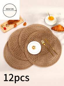 1/4/6/12 件波西米亚风亚麻编织圆形餐垫，适用于厨房、餐桌装饰，适合节日派对、生日、乡村户外用餐，四季皆宜