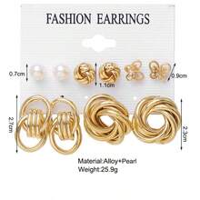 11 Pairs Fashionable Versatile Casual Pearl Earring Set - Yellow Gold - View 5