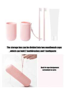 1 pièce Nouvelle boîte de rangement créative en plastique portable pour brosse à dents et dentifrice, organisateur de voyage multifonctionnel, support de trousse de toilette pour le voyage, peut également ranger des ustensiles, une tasse de toilette rayée, convient pour le voyage, les vacances, le voyage d'affaires, le camping, la gym, le yacht, les essentiels de vacances, les accessoires de voyage, les sacs de voyage, les fournitures scolaires de rentrée