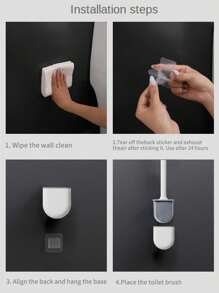 1-Pack Silicone Toilet Brush, Compact Wall-Mounted Cleaning Brush, Detachable Long Handle, Ventilation Holes, Leak-Proof, Flat Head, Soft Bristles, Quick Drying, Made Of PP And TPR Bathroom Decor Summer
