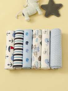 6pcs/Set Baby Swaddle Blanket With Star And Car Print, Soft Flannel - Multicolor - View 14