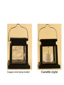 1pc Solar Powered Black Palace Style Lantern, Copper Wire String Lights, Candle Wick, Solar Outdoor Lighting, No Charging Required, Solar Powered, Outdoor Packaging Solar Pendant Light, Waterproof Solar Light, With 20 LED Beads, Suitable For Garden, Yard, Lawn, Patio, Parasol, Tent, Tree, Courtyard, Path, Etc. - Huang Guang - View 3