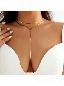 1pc New Design Double Layer Snake Bone Chain Necklace, Fashion Versatile Neck Chain, High-End Birthday Gift For Women, Suitable For Party & Daily Wear, Simple Luxury Niche Gift