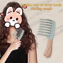 1 Pc Double Row Wavy Curly Hair Comb - Texture Handle, Scalp Massage Comb - Fluffy Comb, Anti-Static Curly Hair Styling Comb, Suitable For Barber Shops, Outdoor Carrying, Indoor Self-Use Curly Hair Comb