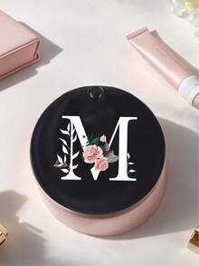 Specchio rotondo nero alla moda con iniziali floreali - Accessori da viaggio di design, specchietto mini scorrevole comodo, in materiale plastico, resistente all'usura e durevole, leggero, specchio da tasca, specchio per il trucco mini, nuovo design, adatto per uomini e donne, coppie, per uso quotidiano, appuntamenti, compleanni, festival, ritorno a scuola, estate, vacanze, spiaggia, pendolarismo, regalo di compleanno, regalo per le vacanze, regalo pensieroso per la festa della mamma, regalo pratico