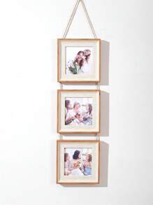 1pc Light Walnut Triple 4-Inch Simple Creative Rope Memorial Photo Frame, Suitable For Hallway, Bedroom, Office, Mother's Day Gift