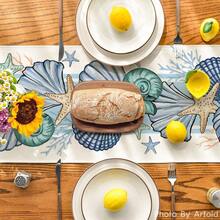 Seashell & Starfish Summer Tablecloth, Spring Ocean Theme Kitchen Dining Table Decor, Home Party Decoration - Blue - View 5