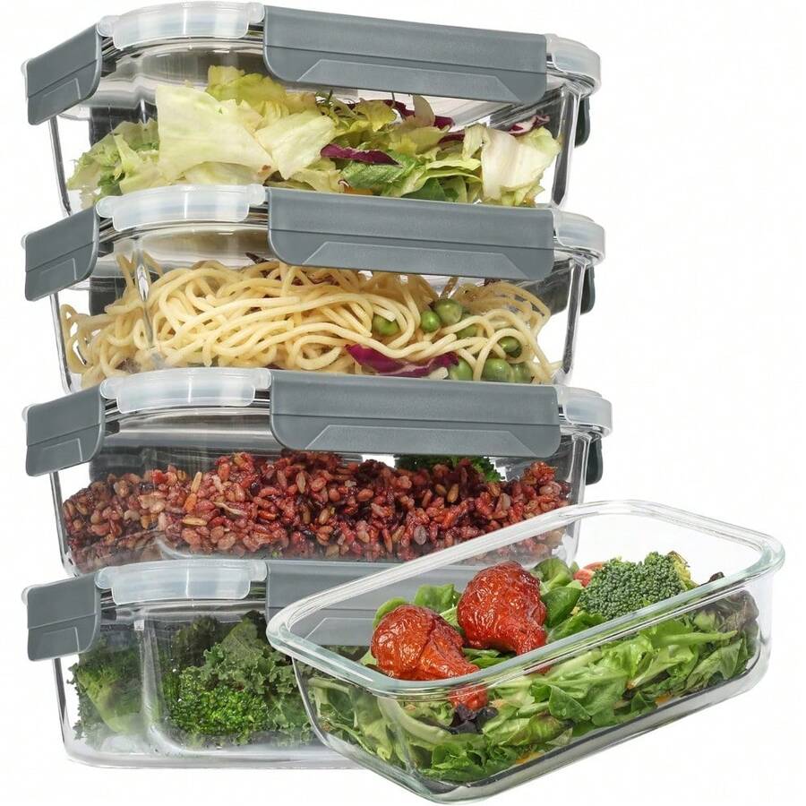 35oz Paquete de 5 Recipientes Herméticos Para Almacenar, Meal Prep, Recipientes de Vidrio Con Tapa Hermética, para microondas, horno, congelador y lavavajillas, sin BPA - transparente - Ver 1