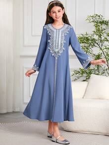 Tween Girls Dubai Embroidered Long Dress - Blue - View 5