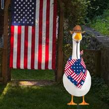 2pcs Independence Day Cute Porch Goose Outfit Set With Cowboy Hat And Flag Patterns Scarf, Pet Accessory Headwear Cosplay Costume Accessories Party Patio Yard Outdoor Decoration (Goose Not Included)