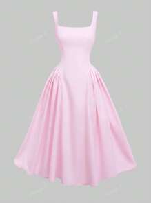 Vestido de Floreya 2025 Primavera/Verano elegante con cintura ceñida y tirantes, vestido de unicolor con diseño de cintura ceñida y moño en la espalda, vestido de estilo francés con tirantes