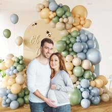 146 Stücke Staubblau und Grün Ballon Bogen Girlande Set, pastellblaue, salbeigrüne, nude, sandweiße Latex Ballons für Bär thematisierte Geburtstags-, Hochzeits- und Babyparty