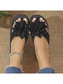 女士时尚舒适轻便花卉人字拖，休闲沙滩凉鞋