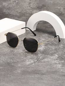 Polarized Sunglasses For Women, Vintage Geometric Frame, Metal Fashion Eyewear, Classic Design For Outdoor Sports, Cycling, Traveling, Beach, Driving, Fishing, UV Protection, Summer Fashionable Shade Elegant Outfit Family Outings Travel Vacation Holiday For Summer Beach Vacation,Outdoor,Travel - 金色 - 查看 2