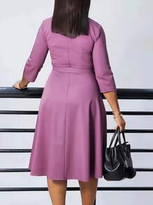 QIANZHIDU Tillie Women Elegant V-Neck Belted Ruched A-Line Dress For Work & Back To School Season