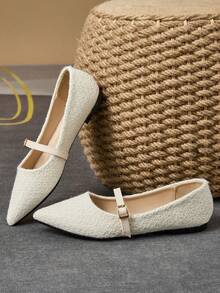 WHDXY 1 双女士尖头软皮平底鞋，百搭乐福鞋，一脚蹬芭蕾平底鞋，适合工作、通勤 - 杏色 - 查看 7