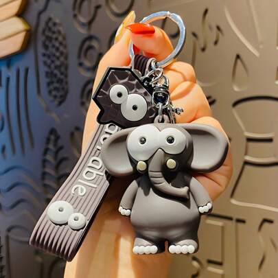 1pc Funny Ugly Cute Elephant Key Chain, Adorable Cartoon Keyring For Car, Bag Pendant Accessory Car Accessories Bag Charm Backpack For School Goth Y2k