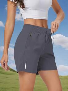 1pc Women's Summer Sports Shorts With Drawstring Waist, Suitable For Sports And Outdoor Activities In Summer - Grey - View 2