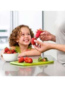 1 pieza Exprimidor de fresas de acero inoxidable, color rojo, herramienta de cocina fácil de usar para quitar los tallos sin esfuerzo - Rojo - Ver 10