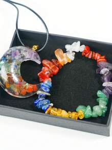 1pc/Set Round, Moon, Rectangular, Slim Rectangular 7 Chakra Necklace And Bracelet Combination, Best Gift For Family And Friends