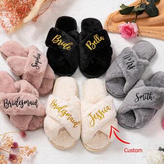 Custom Bride Slippers, Fluffy Bridesmaid Slippers, Bride Slipper Personalized, Christmas Party Gift, Fluffy Slippers, Birthday Gift, Mother's Day Gift Mother's Day Graduation, Multi-Functional, Adjustable, Durable, Ornamental, Reusable, Exquisite, Adorable, High-Quality, Modern, Colorful, Cute, Comfortable, Stylish, Custom, Personalized, Unique, Ideal Gifts For Her, Boyfriend, Girlfriend, Dad, Mom, Family, Friends, Son, Daughter, School Students, Office, Tea Room, School, Home, Home Refresh, Customized Party Accessories