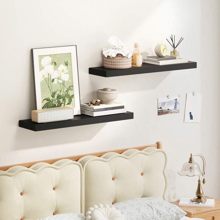 Tomnk 2pcs Floating Shelves For Wall, 22in,  Wall-Mounted, MDF Wood Room Decor, Rustic Wood Shelves For Bathroom, Living Room, Bedroom And Kitchen, Wall Shelves For Storage,Books,Room Decor - 彩色 - 查看 8