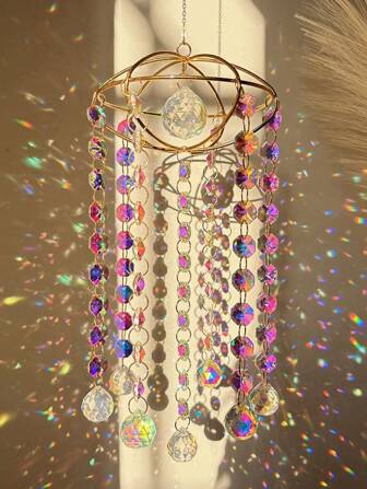 1pc Handmade Crystal Sun Catcher, Reflects Sunlight And Rainbows, Hanging Wind Chime Style Sun Catcher, Suitable For Windows, Indoor Home Decor, Outdoor Garden Decoration, Gifting For Valentine&#39;s Day, Thanksgiving, Christmas, Parties