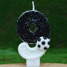 1pc Birthday Candle Number, Football Design Numeral 0-9 Candle, Romantic Party Preferred Digital Candle For Birthday Cake Decoration, Holiday Anniversary Party Cake Numeral Candle, Shiny Digit,Wedding - Black and White - View 7