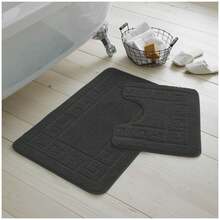 VELVETIO Bath Mat Set 2 Piece Non Slip Rubber Pedestal And Bath Mat Set Toilet Greek Bathroom Rug New - Charcoal - View 3