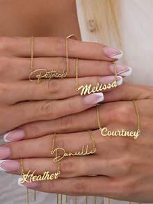 1Pc Minimalist Name Necklace,Personalized 18K Gold Plated Name Letter Pendant,Perfect Gift For Her,Unique Birthday Present,Mother's Day Gift,Valentine's Day Gift - Gold - View 3