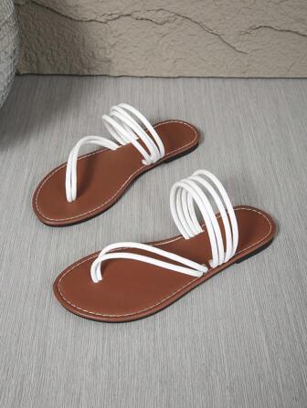 2025 New Summer Flat Sandals For Women, French Strap Toe Ring Style, Versatile Fairy Style Open Toe Slides