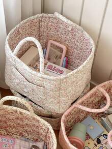 大号方形碎花柔软洗衣篮，乡村风格甜美收纳袋，多功能，适合日常家居使用，所有季节，女士卧室衣服收纳整理器衣柜整理和收纳袋，适用于学校用品学校用品 - 彩色 - 查看 7