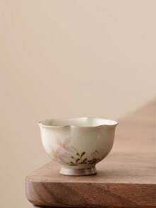 1pc Ceramic Daisy Flower Cup, Gray Glazed, Teacup For Home Tea Drinking, Master Cup, Kung Fu Tea Set, Applicable For Office Tea Table, Tea House Back To School - Daisy - View 5
