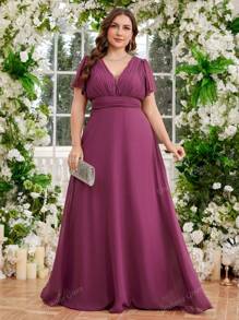 UNITHORSE Vestido maxi elegante con escote en V profundo sin tirantes, cintura plisada y efecto estilizante para mujer, vestido de dama de honor para ocasiones elegantes