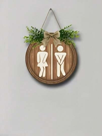 1piece 木制厕所性别木质标牌浴室圆形标识门牌号壁挂农舍装饰标识乡村风格木制厕所性别标牌