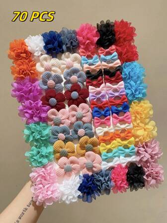 70/30/26/14 件女孩彩色花朵蝴蝶结发夹套装，可爱甜美发饰组合，适合派对、学校、家居和日常使用