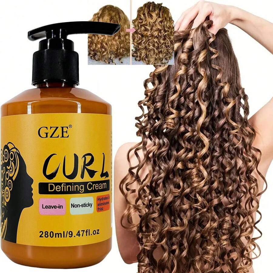 GZE 卷发定型霜 3 合 1 免洗护发素 不粘腻 保湿和消除毛躁 卷发霜 - 黃色 - 查看 1