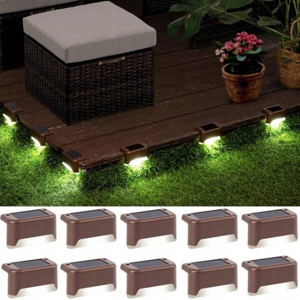 4pcs/8pcs/10pcs Solar Powered Stair Lights, Waterproof Solar Wall Lights For Outdoor Stairs, Steps, Fences, Railings, Yard And Patio (Warm White/White Light)