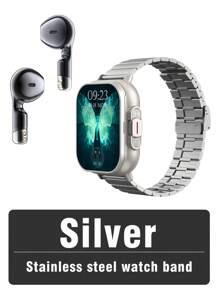1pc New Smart Watch With Built-In Wireless Dual Earphones 2 In 1 Multi-Function Flip Cover 2.01-Inch Touch Screen Supports Wireless Calls Music NFC Sensing Sleep Health Monitoring Pedometer Weather Alarm Message Viewing Multiple Sports Mode Bracelet Suitable For Various Smartphones