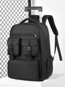 Multi-Functional Rolling Backpack, Large Capacity Wheeled Travel Backpack, School & College Bag With Swivel Wheels, Weekend Overnight Bag - Black - View 12