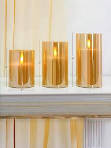 1pc/3pcs Flameless LED Candles, Flickering Battery Powered Candles, Electric Candle Set, Gold Glass Effect, With Remote Control Timer, 4 Inch, 5 Inch, 6 Inch Gifts Birthday Graduation