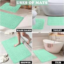 VELVETIO Bath Mat Set 2 Piece Non Slip Rubber Pedestal And Bath Mat Set Toilet Greek Bathroom Rug New - Aqua - View 6