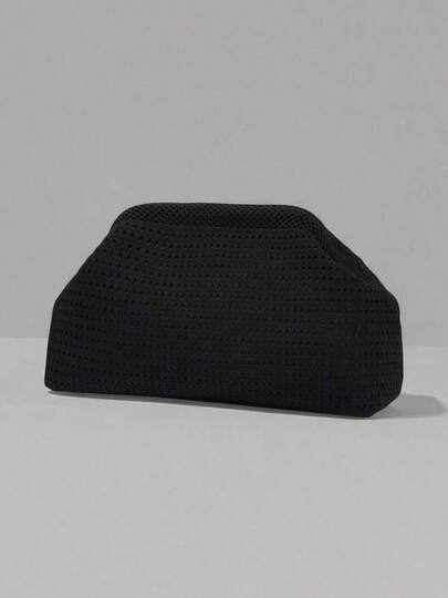 母亲节礼物，1 件针织包，女士纯黑色镂空手拿包，休闲时尚针织海滩/派对手拿包，钩针网饺子包，便携式化妆品收纳袋，度假云腋下袋，海滩/派对手提包，旅行必备品，购物伴侣，节日礼物，适合姐妹和最好的朋友，存储所有美容必需品