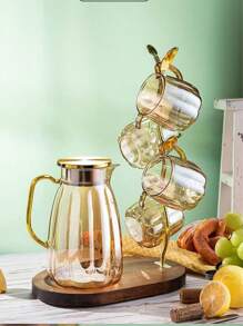 1pc Luxury Glass Cold Water Pot Set,Household High Temperature Boiling Water & Iced Tea Glass Kettle, Cucumber Shaped Water Pitcher