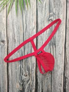 DomiGe 1pc Men's Sexy Lingerie, Red Elastic Mesh Thong - Red - View 3