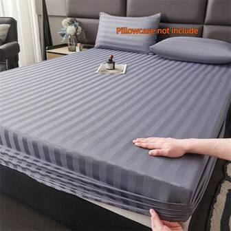 1 件重磅缎纹条纹床笠，简约全包 4 季床垫保护套，适用于卧室、宿舍、酒店、度假屋和其他床上用品配件，仅床笠 - 不包括枕芯和枕套