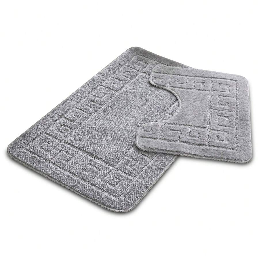 VELVETIO Bath Mat Set 2 Piece Non Slip Rubber Pedestal And Bath Mat Set Toilet Greek Bathroom Rug New