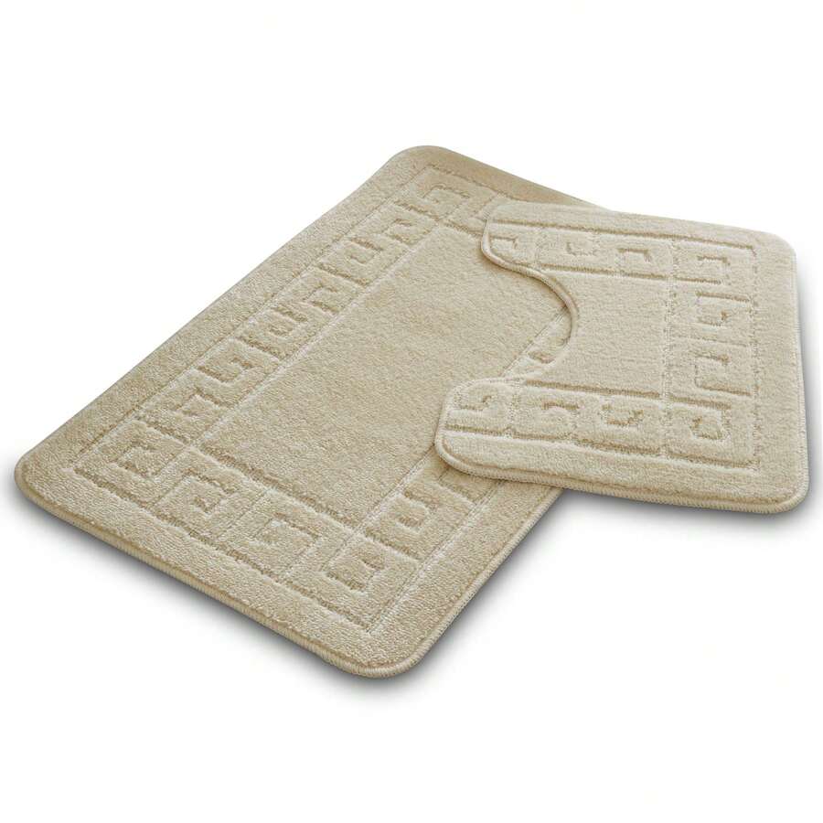 VELVETIO Bath Mat Set 2 Piece Non Slip Rubber Pedestal And Bath Mat Set Toilet Greek Bathroom Rug New