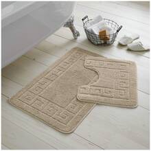 VELVETIO Bath Mat Set 2 Piece Non Slip Rubber Pedestal And Bath Mat Set Toilet Greek Bathroom Rug New - Mocha - View 3